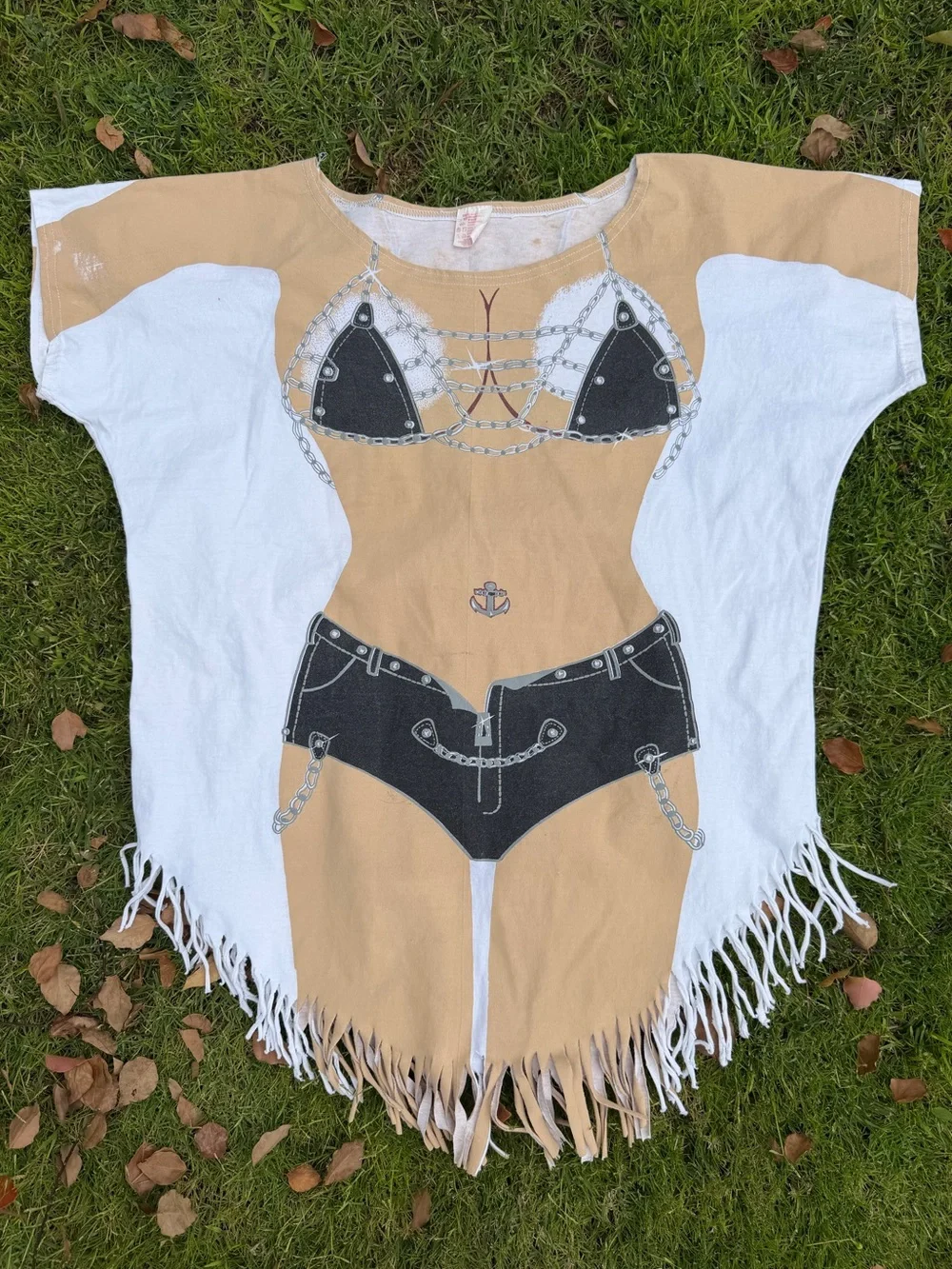 Vintage Biker Chic Bikini Illusion Beach Pool T-Shirt Coverup Fringe M/L GUC